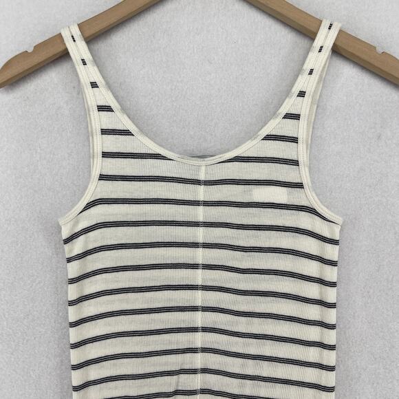 VINCE Tank Top Womens S Striped Ribbed Knit Cotton Blend Scoop Neck White - Picture 7 of 12